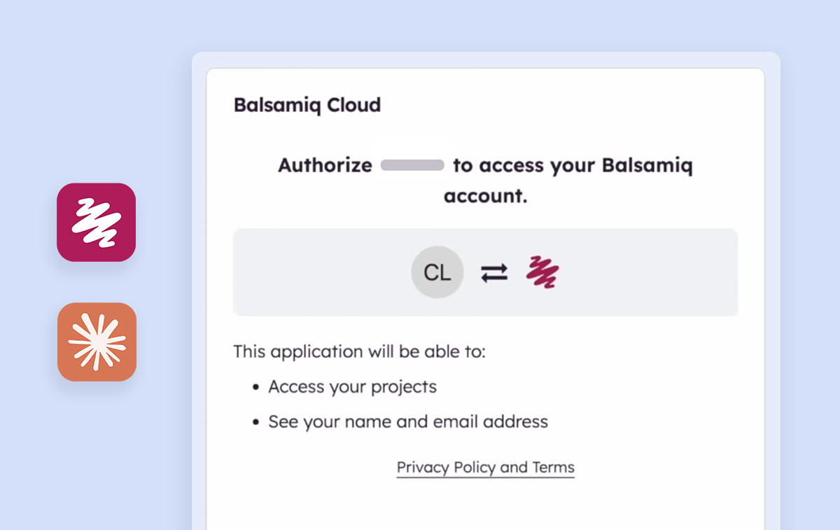 Balsamiq Cloud OAuth authorization screen with Balsamiq and Claude app icons