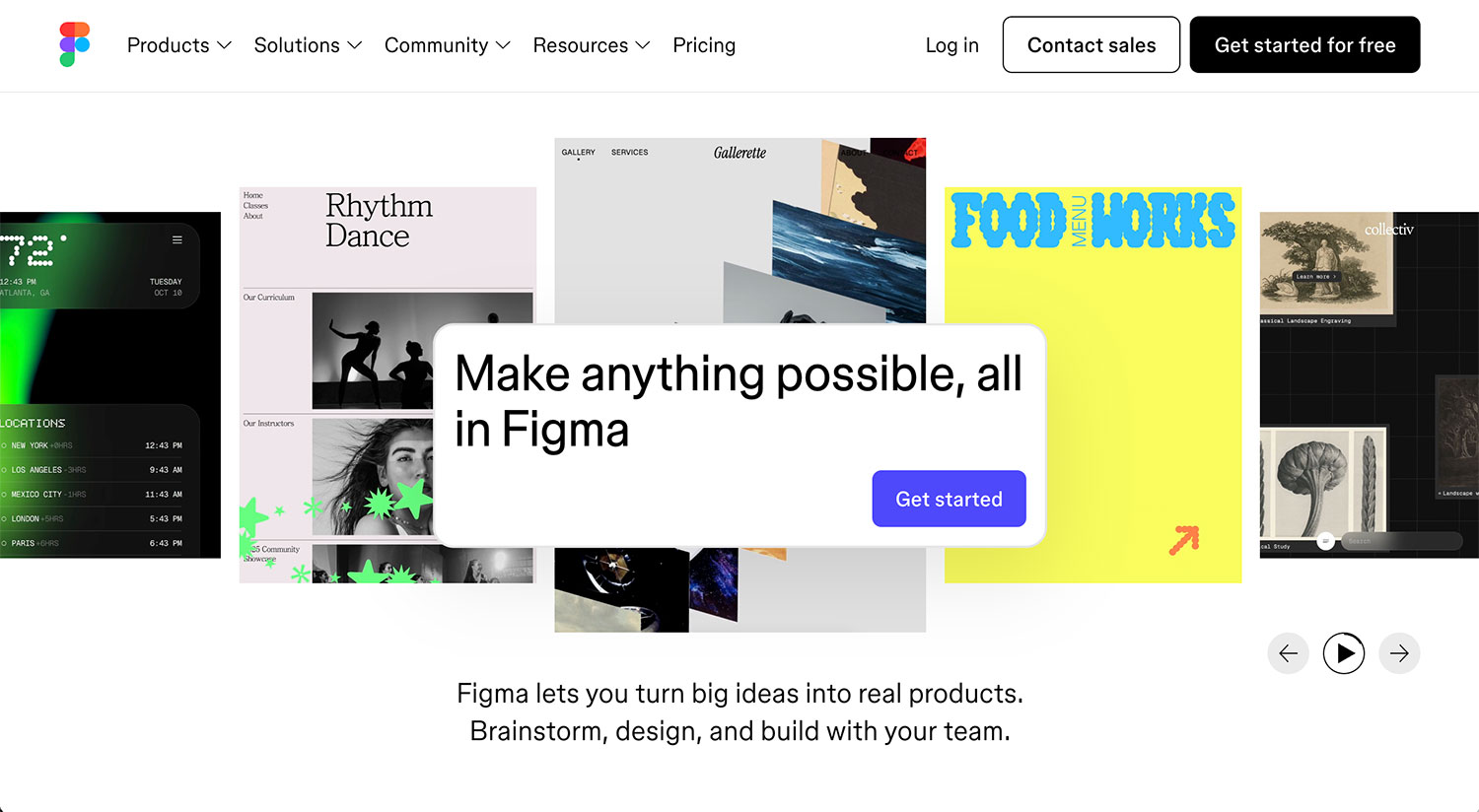 Screenshot of Figma homepage with tagline “Think bigger. Build faster.” and UI mockups for web and mobile design.