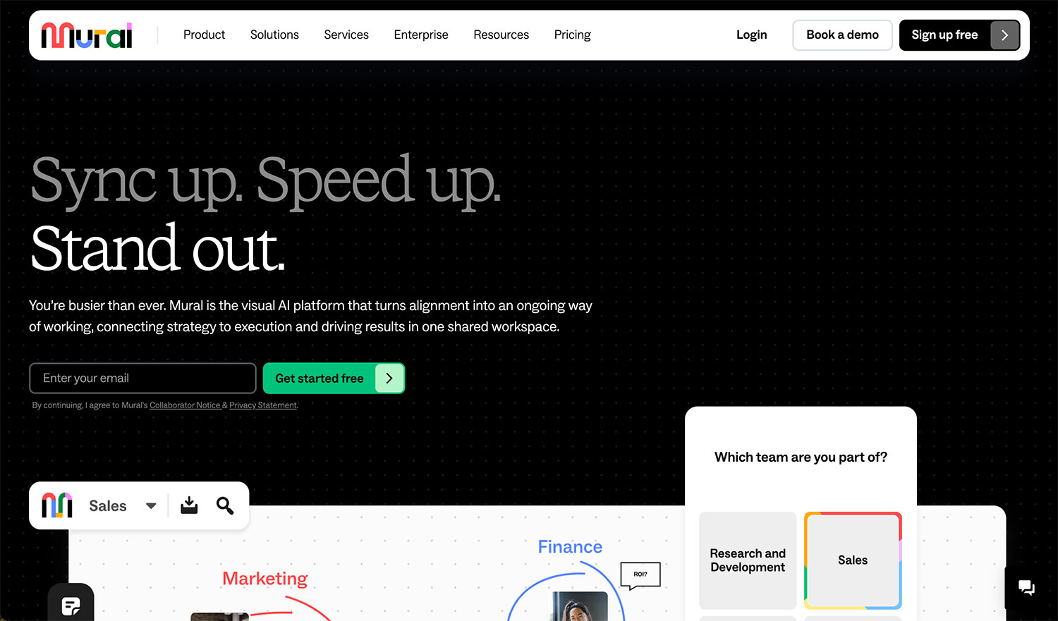 Mural homepage with tagline and whiteboard preview