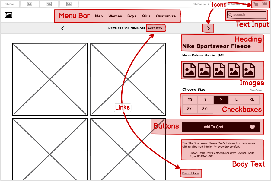 Example of UI Elements used in wireframe