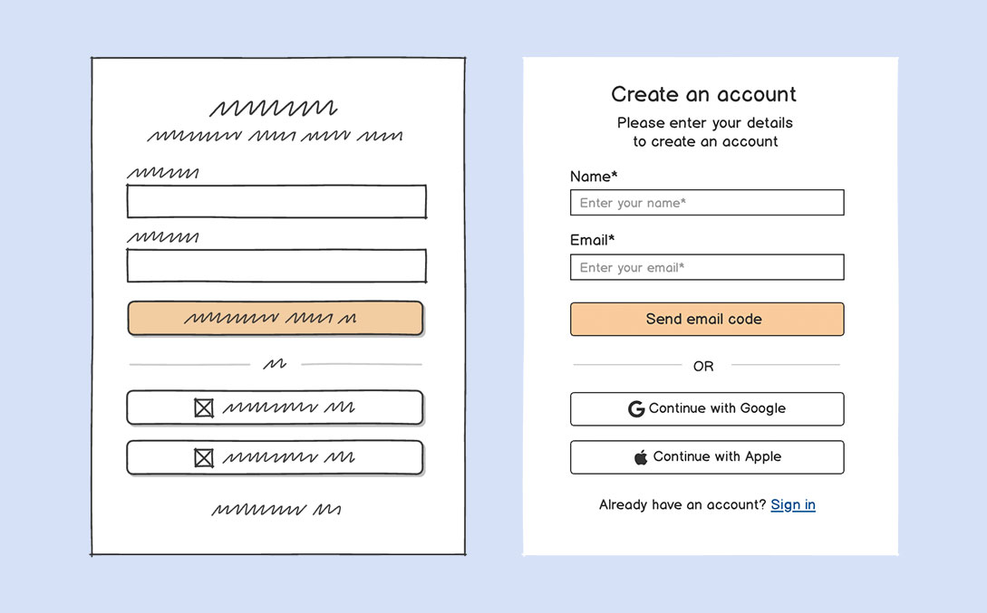 Low-fidelity wireframe of a login form in Balsamiq