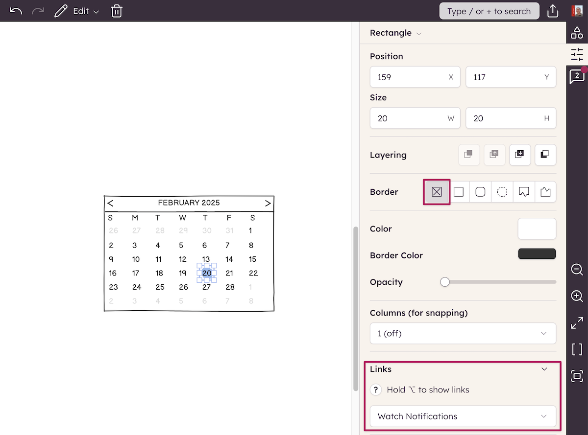 Calendar element with transparent rectangle overlay, showing how to add a link to non-linkable elements.