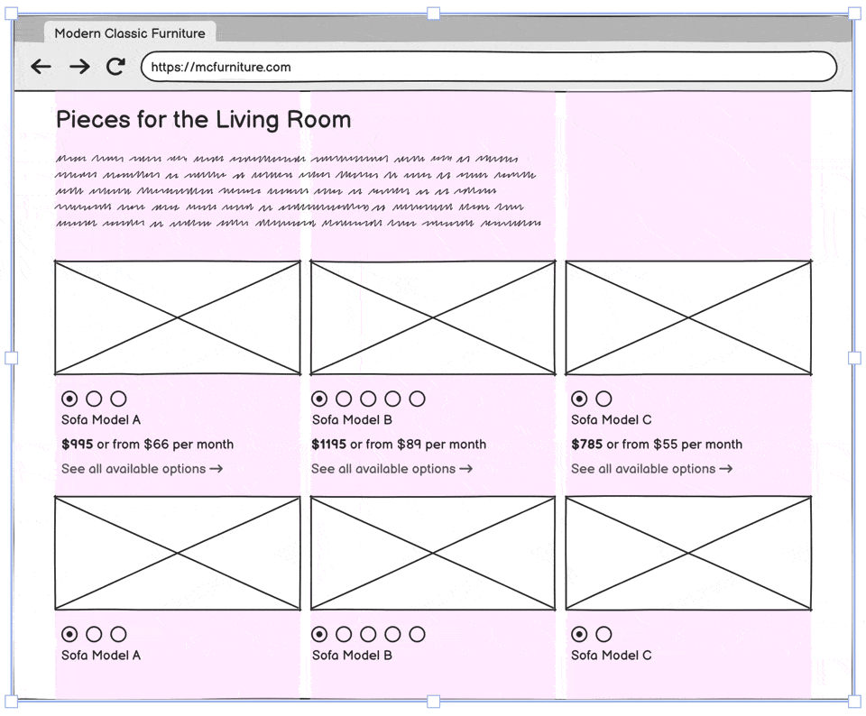 Align product listings into columns using container elements for clean, consistent layouts